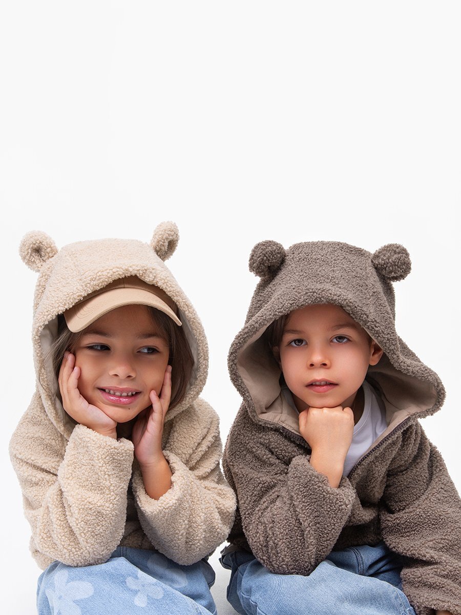 Кофта детская на молнии с подкладом и капюшоном с ушками Amarobaby BEAR,  цвет бежевый. Официальный сайт AmaroBaby