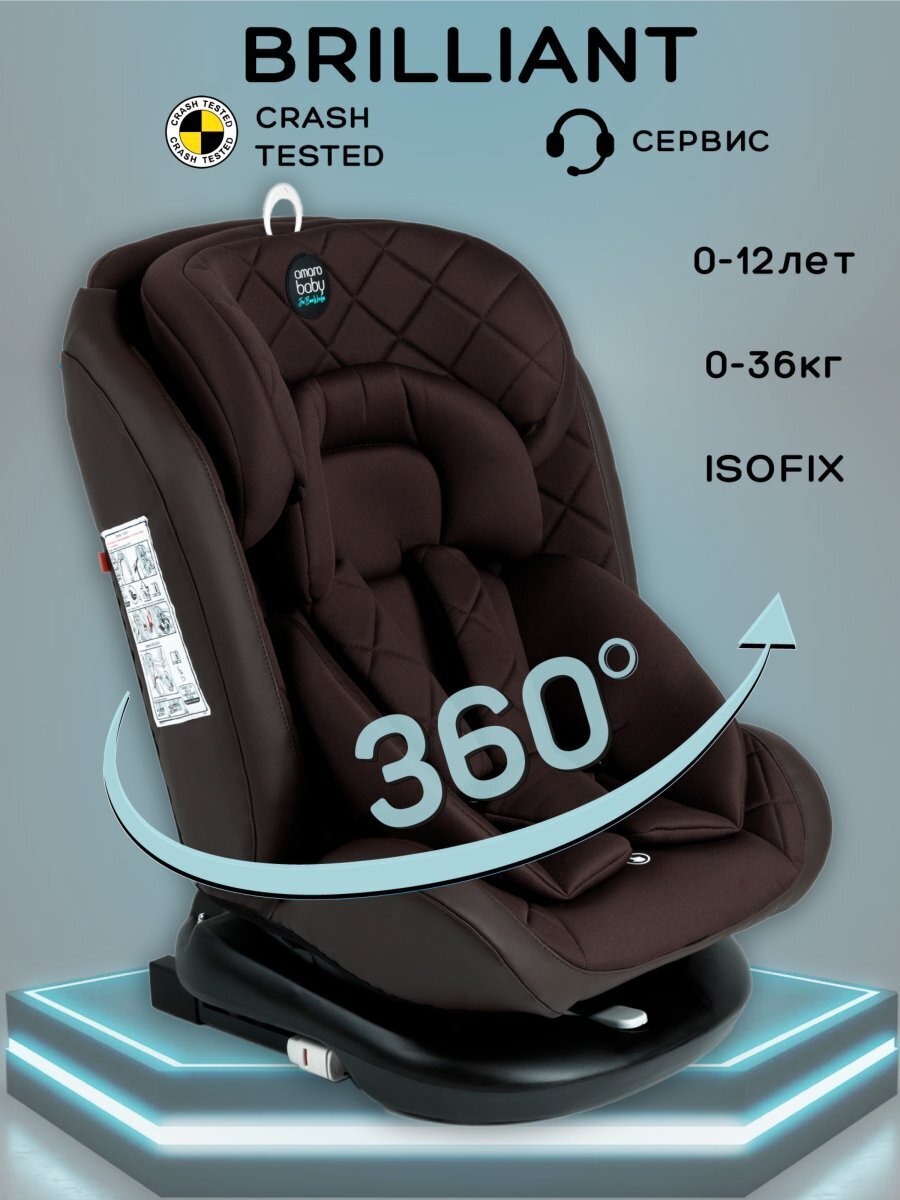 Автокресло детское AMAROBABY Brilliant ISOFIX класс D, группа 0+/1/2/3,  (коричневый). Официальный сайт AmaroBaby