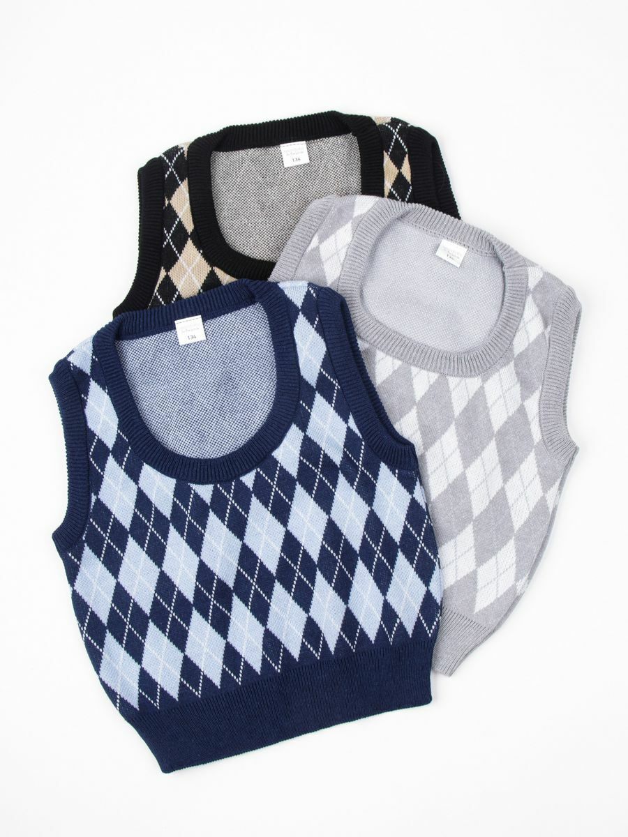 Жилет детский в ромбик Amarobaby KNIT Romb, серый/белый