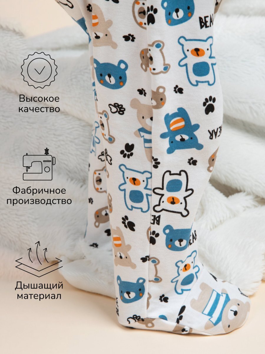 Комплект комбинезонов (слипов) детских с шапочкой Amarobaby Nature, синий/мишки