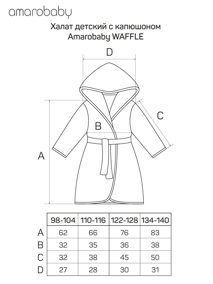 Халат детский с капюшоном Amarobaby WAFFLE, мятный, размер 98-104