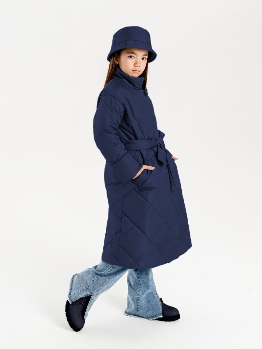 Пальто стёганое для девочек AmaroBaby TRENDY, синий, 134-140