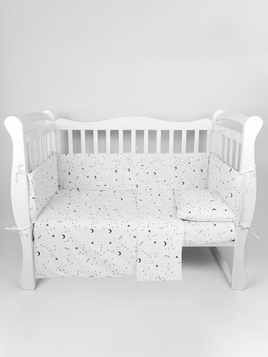 Бортик в кроватку на молнии (4 подушки-бортика) AmaroBaby STARS, белый