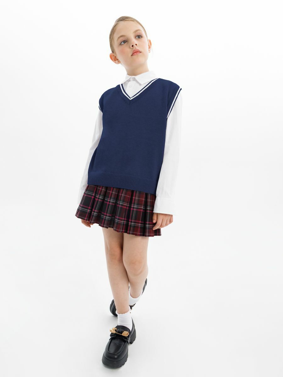 Жилет Amarobaby Pure Love School New, вязаный, синий, размер 128-134