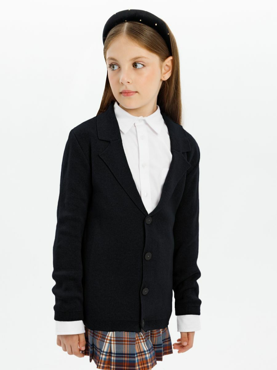 Пиджак Amarobaby Pure Love School, вязаный, черный, размер 134-140