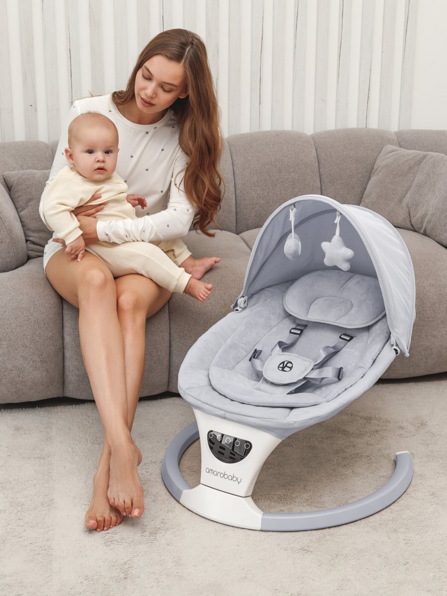 Электронные качели детские Amarobaby Teddy swing, серый