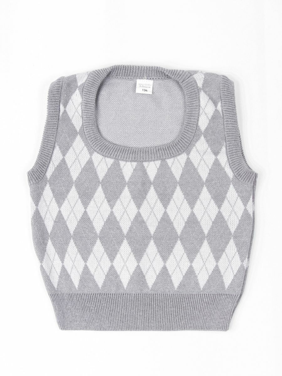 Жилет детский в ромбик Amarobaby KNIT Romb, серый/белый