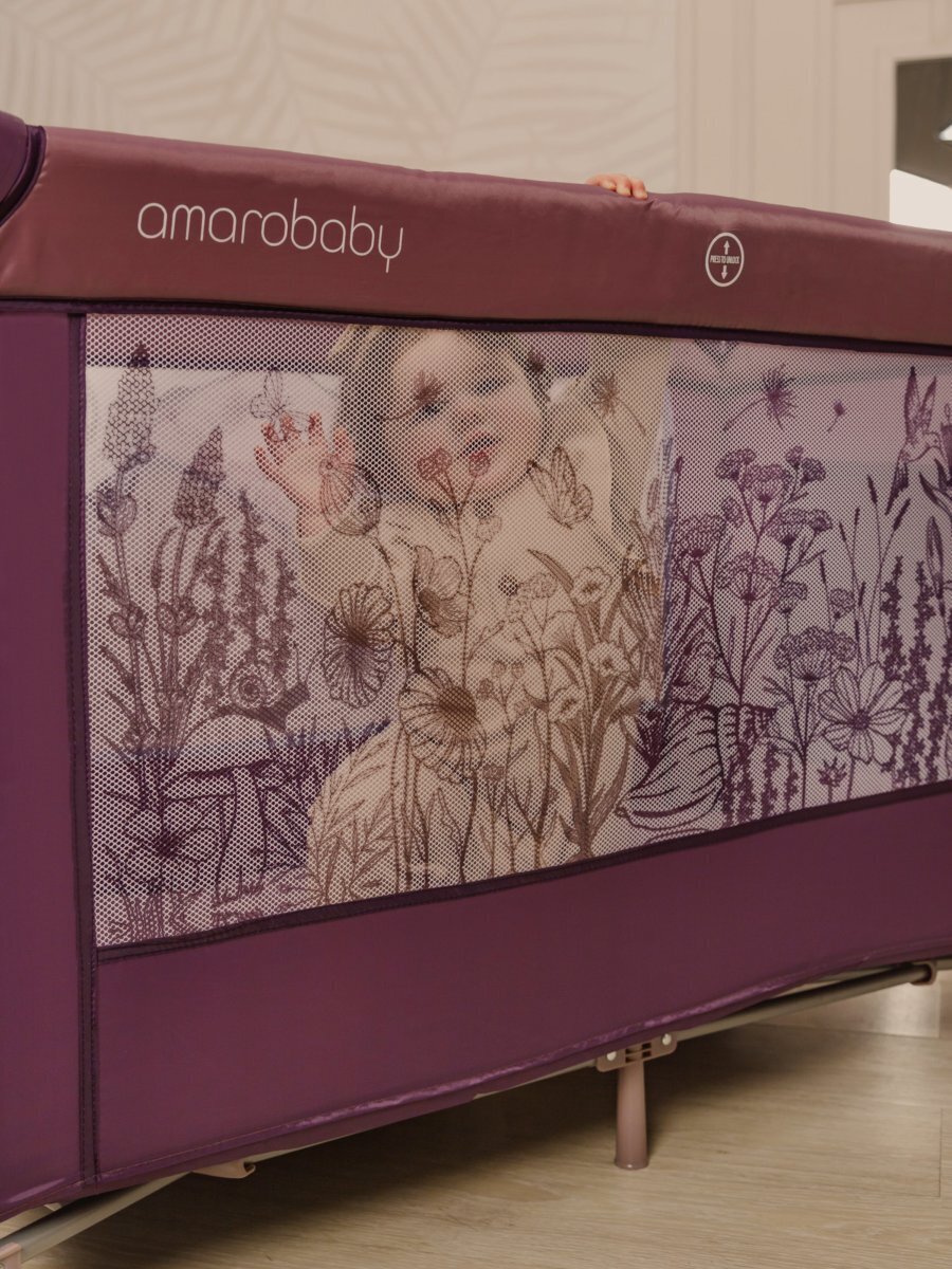 Манеж-кровать Amarobaby MULTIFORM (Flowers) прямоугольный, фиолетовый