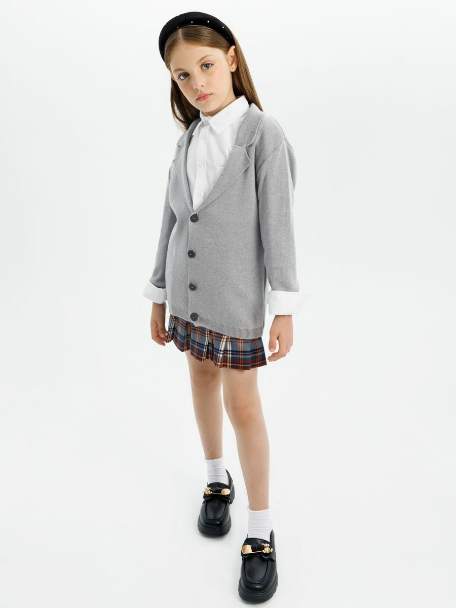 Пиджак Amarobaby Pure Love School, вязаный, серый, размер 146-152