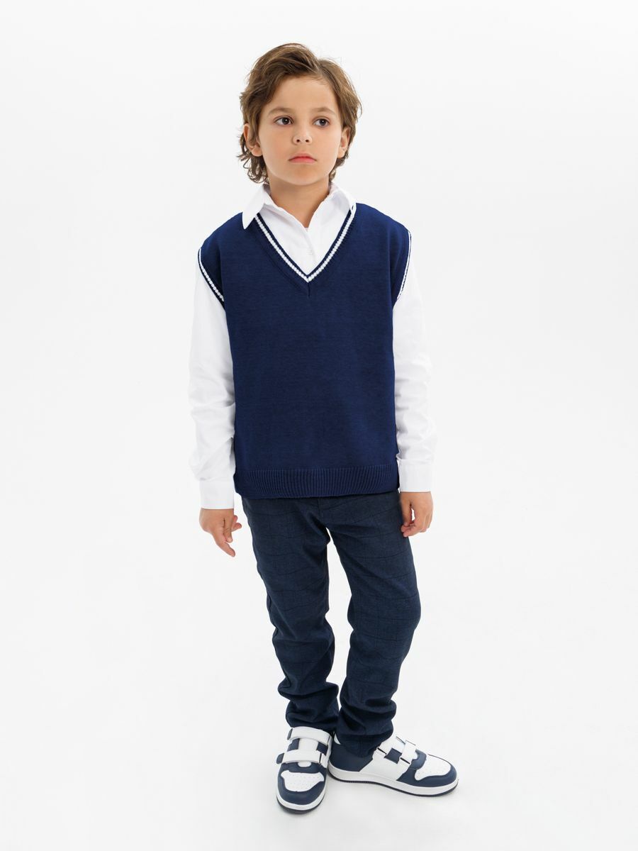 Жилет Amarobaby Pure Love School New, вязаный, синий, размер 128-134