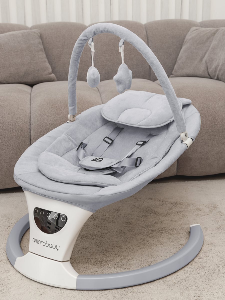 Электронные качели детские Amarobaby Teddy swing, серый