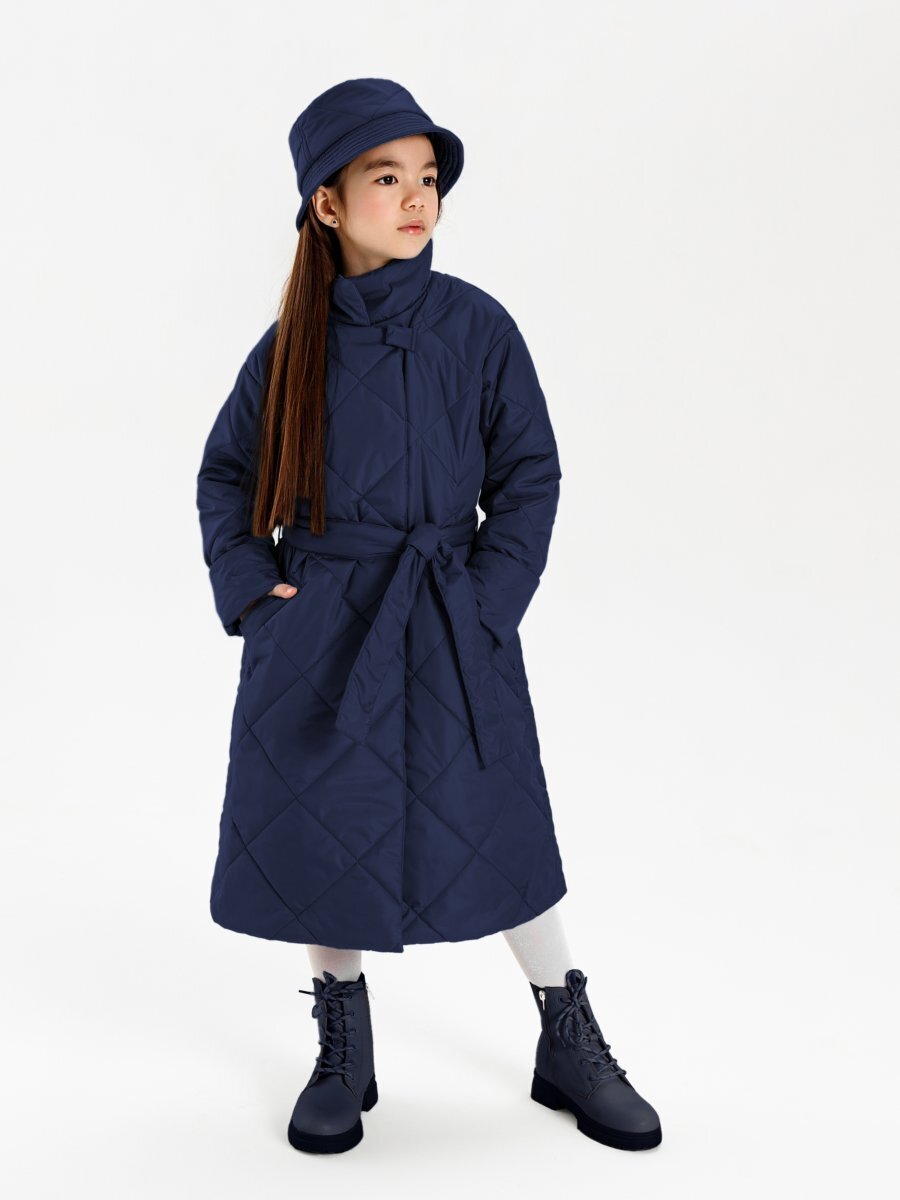 Пальто стёганое для девочек AmaroBaby TRENDY, синий, 134-140