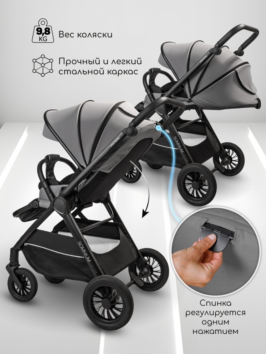 Прогулочная коляска с реверсивным блоком Amarobaby, Somnium, серый