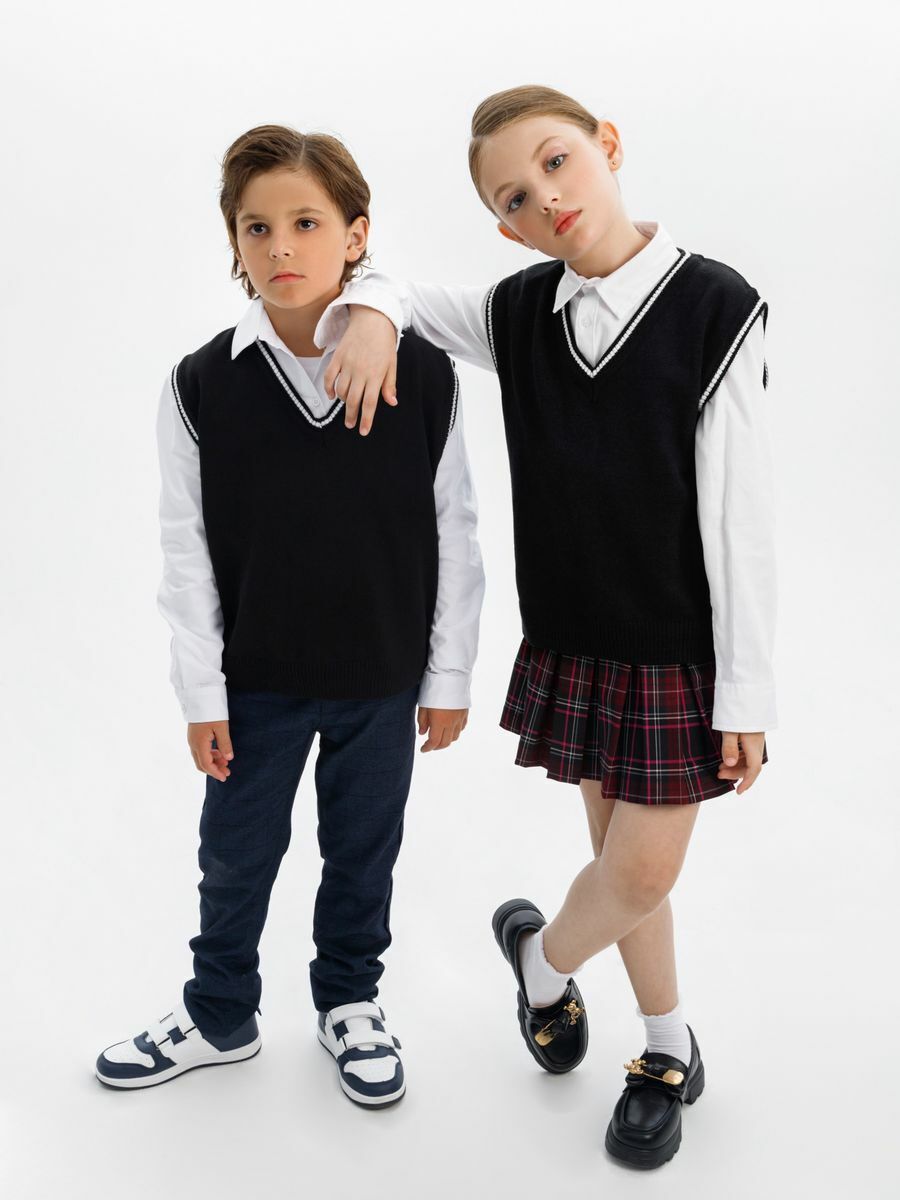 Жилет Amarobaby Pure Love School New, вязаный, черный, размер 128-134