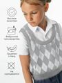 Жилет детский в ромбик Amarobaby KNIT Romb, серый/белый, размер 140