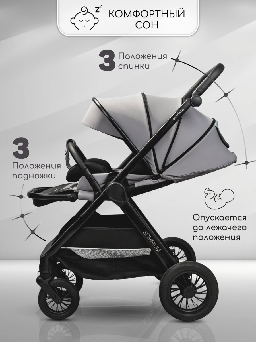 Прогулочная коляска с реверсивным блоком Amarobaby, Somnium, серый