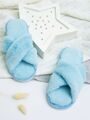 Тапочки женские Мех крест AMARO HOME Открытый нос  (Голубой) 36-38