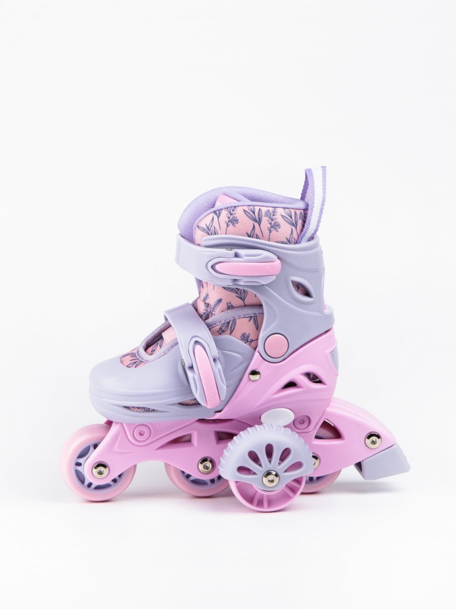 Ролики Amarobaby Glide раздвижные со светящимися колесами и защитой, фиолетовый/розовый